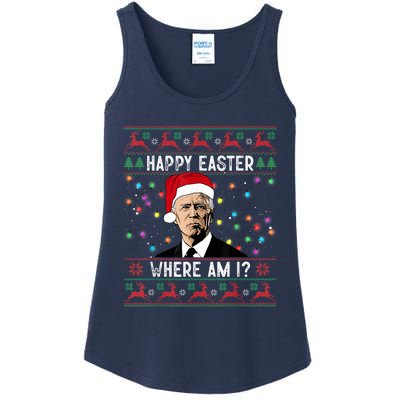 Happy Easter Where Am I Funny Joe Biden Santa Ugly Christmas Ladies Essential Tank