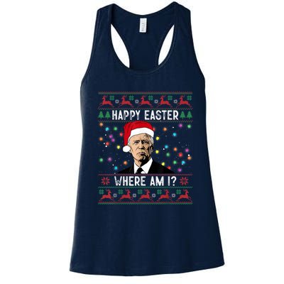 Happy Easter Where Am I Funny Joe Biden Santa Ugly Christmas Women's Racerback Tank