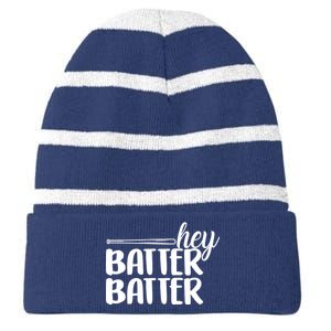 Hey Batter Batter Striped Beanie with Solid Band