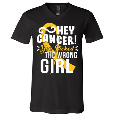 Hey Cancer You Picked The Wrong Girl V-Neck T-Shirt