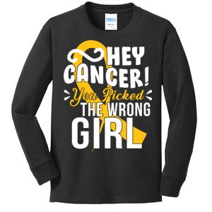 Hey Cancer You Picked The Wrong Girl Kids Long Sleeve Shirt