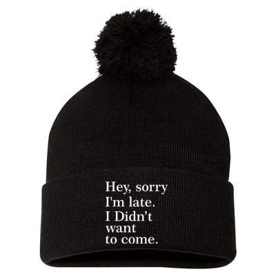 Hey, Sorry I'm Late. I Didn't Want To Come. Pom Pom 12in Knit Beanie