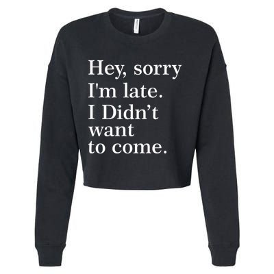 Hey, Sorry I'm Late. I Didn't Want To Come. Cropped Pullover Crew
