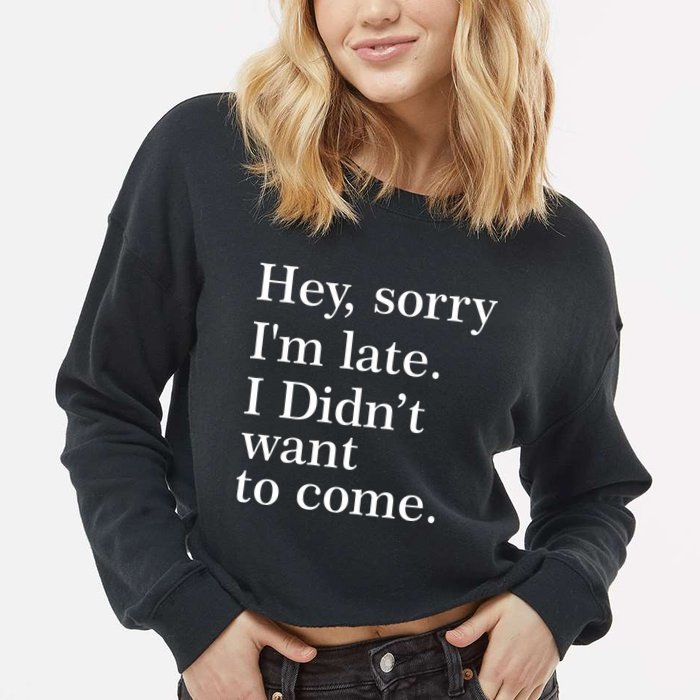 Hey, Sorry I'm Late. I Didn't Want To Come. Cropped Pullover Crew