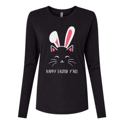 Happy Easter Y'all Funny Cat Bunny Ears Womens Cotton Relaxed Long Sleeve T-Shirt