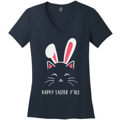 Happy Easter Y'all Funny Cat Bunny Ears Women's V-Neck T-Shirt