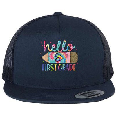 Hello First 1st Grade Back To School Teachers Flat Bill Trucker Hat