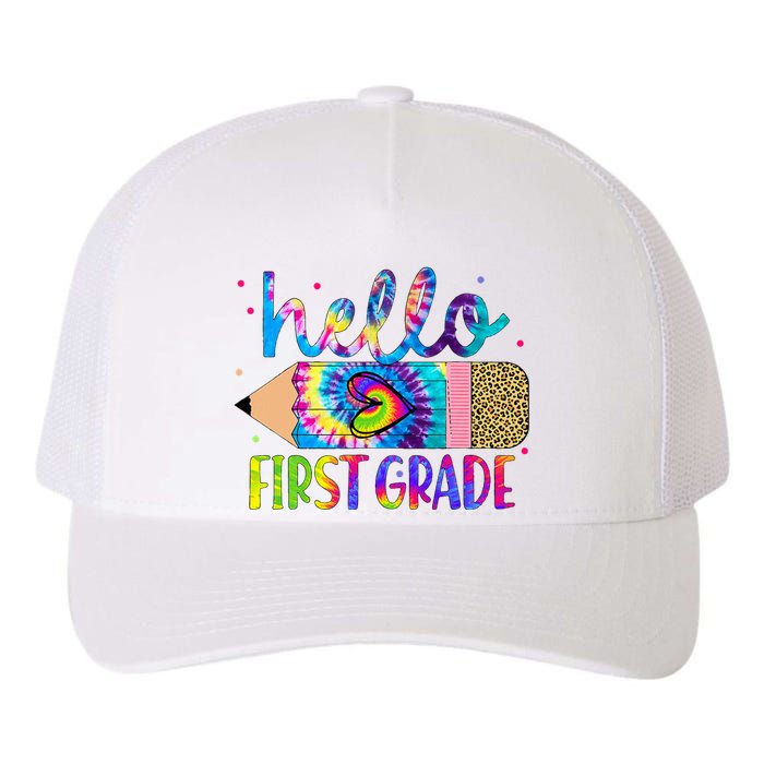 Hello First 1st Grade Back To School Teachers Yupoong Adult 5-Panel Trucker Hat