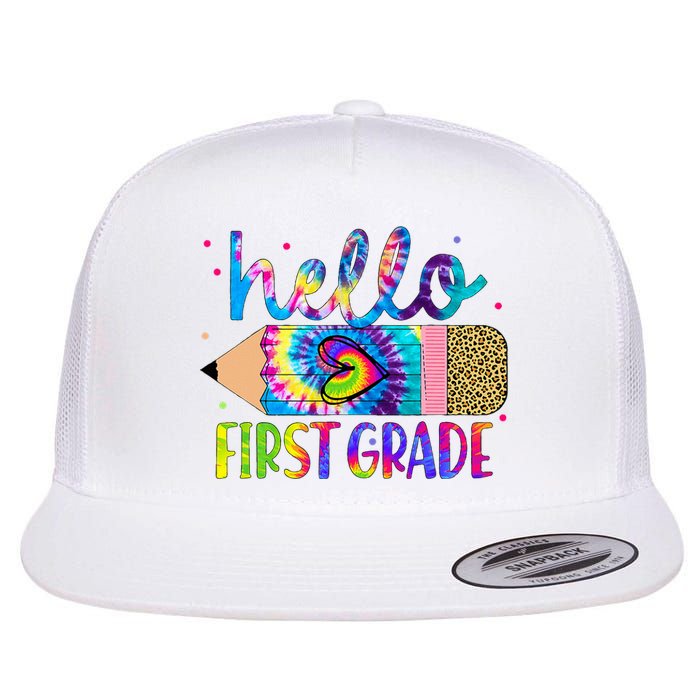 Hello First 1st Grade Back To School Teachers Flat Bill Trucker Hat