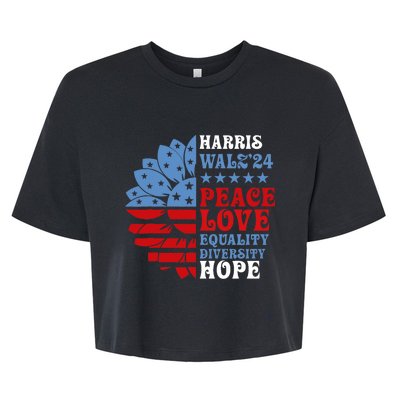 Harriswaltz Forward 2024 Kamala Harris Peace Love Bella+Canvas Jersey Crop Tee