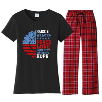 Harriswaltz Forward 2024 Kamala Harris Peace Love Women's Flannel Pajama Set