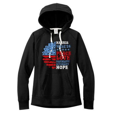 Harriswaltz Forward 2024 Kamala Harris Peace Love Women's Fleece Hoodie