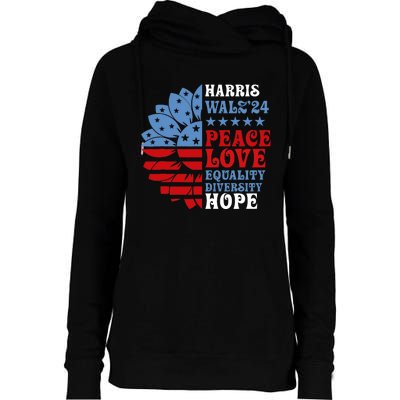 Harriswaltz Forward 2024 Kamala Harris Peace Love Womens Funnel Neck Pullover Hood