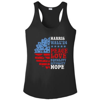 Harriswaltz Forward 2024 Kamala Harris Peace Love Ladies PosiCharge Competitor Racerback Tank