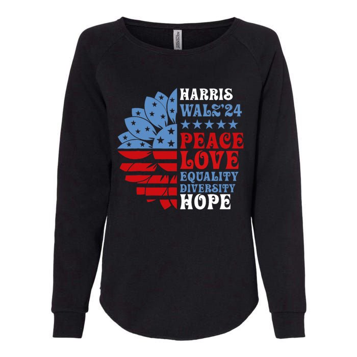 Harriswaltz Forward 2024 Kamala Harris Peace Love Womens California Wash Sweatshirt