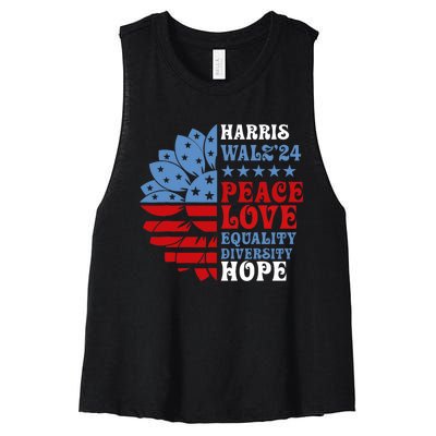 Harriswaltz Forward 2024 Kamala Harris Peace Love Women's Racerback Cropped Tank