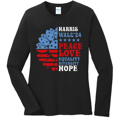 Harriswaltz Forward 2024 Kamala Harris Peace Love Ladies Long Sleeve Shirt