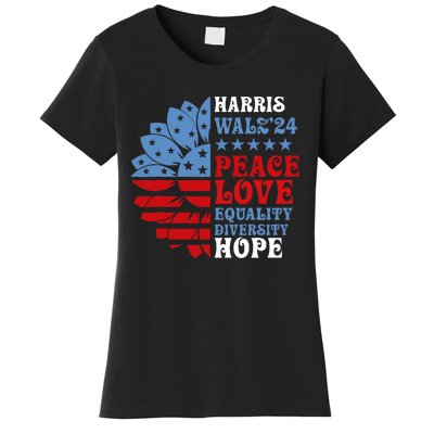 Harriswaltz Forward 2024 Kamala Harris Peace Love Women's T-Shirt