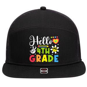 Hello Fourth 4th Grade Happy First Day Of School 7 Panel Mesh Trucker Snapback Hat