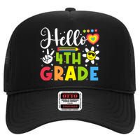 Hello Fourth 4th Grade Happy First Day Of School High Crown Mesh Back Trucker Hat