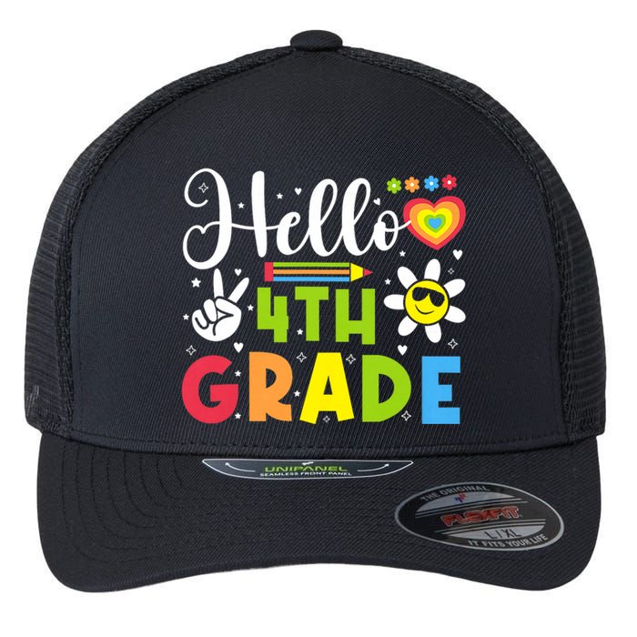 Hello Fourth 4th Grade Happy First Day Of School Flexfit Unipanel Trucker Cap