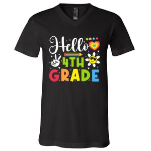 Hello Fourth 4th Grade Happy First Day Of School V-Neck T-Shirt