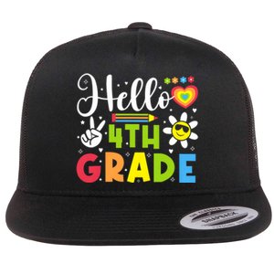 Hello Fourth 4th Grade Happy First Day Of School Flat Bill Trucker Hat