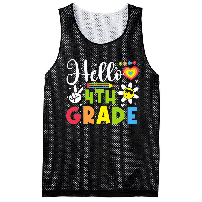 Hello Fourth 4th Grade Happy First Day Of School Mesh Reversible Basketball Jersey Tank