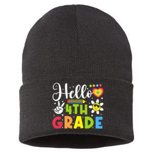 Hello Fourth 4th Grade Happy First Day Of School Sustainable Knit Beanie