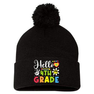 Hello Fourth 4th Grade Happy First Day Of School Pom Pom 12in Knit Beanie