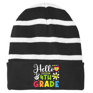 Hello Fourth 4th Grade Happy First Day Of School Striped Beanie with Solid Band