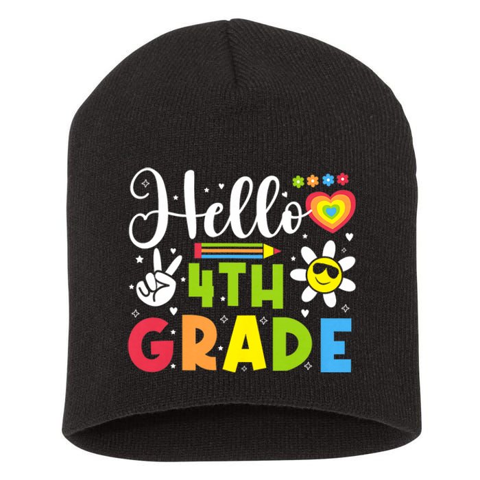 Hello Fourth 4th Grade Happy First Day Of School Short Acrylic Beanie