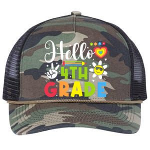 Hello Fourth 4th Grade Happy First Day Of School Retro Rope Trucker Hat Cap