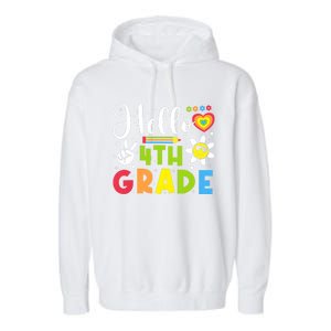 Hello Fourth 4th Grade Happy First Day Of School Garment-Dyed Fleece Hoodie