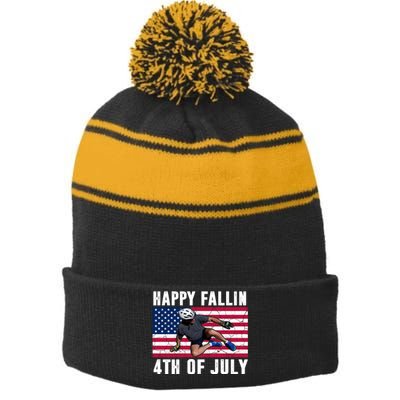 Happy Fallen 4th Of July Funny Joe Biden Bicycle Stripe Pom Pom Beanie