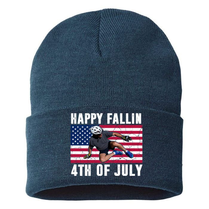 Happy Fallen 4th Of July Funny Joe Biden Bicycle Sustainable Knit Beanie