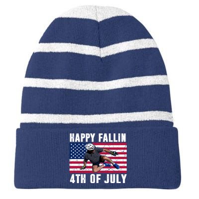 Happy Fallen 4th Of July Funny Joe Biden Bicycle Striped Beanie with Solid Band