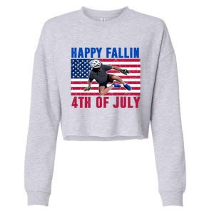 Happy Fallen 4th Of July Funny Joe Biden Bicycle Cropped Pullover Crew