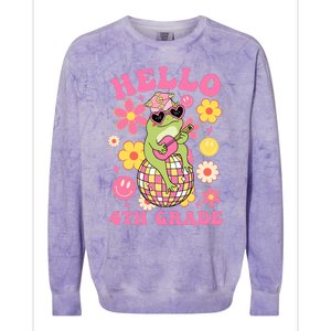 Hello Fourth 4th Grade Back To School Groovy Frog Funny Colorblast Crewneck Sweatshirt