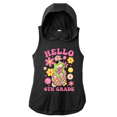 Hello Fourth 4th Grade Back To School Groovy Frog Funny Ladies PosiCharge Tri-Blend Wicking Draft Hoodie Tank