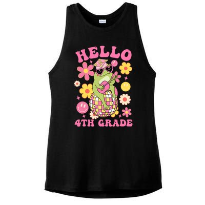 Hello Fourth 4th Grade Back To School Groovy Frog Funny Ladies PosiCharge Tri-Blend Wicking Tank