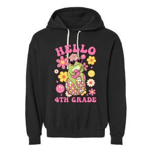 Hello Fourth 4th Grade Back To School Groovy Frog Funny Garment-Dyed Fleece Hoodie