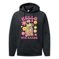 Hello Fourth 4th Grade Back To School Groovy Frog Funny Performance Fleece Hoodie