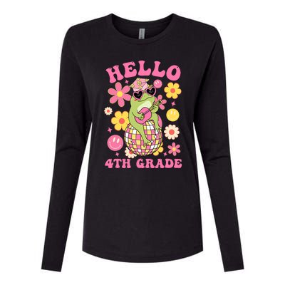 Hello Fourth 4th Grade Back To School Groovy Frog Funny Womens Cotton Relaxed Long Sleeve T-Shirt