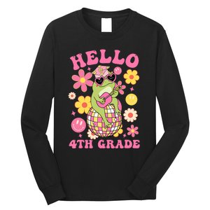 Hello Fourth 4th Grade Back To School Groovy Frog Funny Long Sleeve Shirt