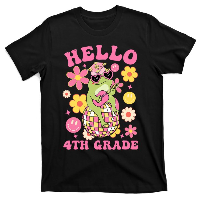 Hello Fourth 4th Grade Back To School Groovy Frog Funny T-Shirt