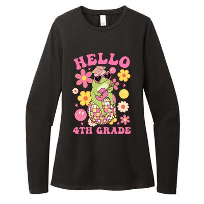 Hello Fourth 4th Grade Back To School Groovy Frog Funny Womens CVC Long Sleeve Shirt