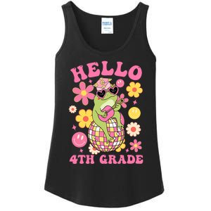 Hello Fourth 4th Grade Back To School Groovy Frog Funny Ladies Essential Tank