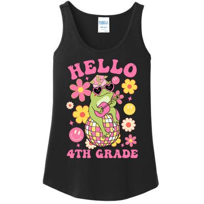 Hello Fourth 4th Grade Back To School Groovy Frog Funny Ladies Essential Tank