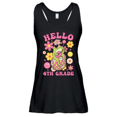 Hello Fourth 4th Grade Back To School Groovy Frog Funny Ladies Essential Flowy Tank